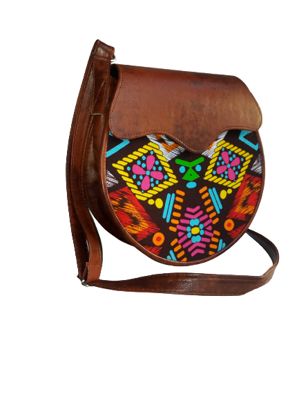 brown multicolored handbag
